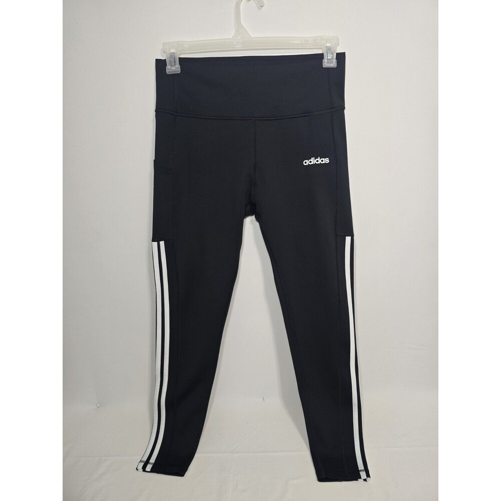Adidas Leggings Womens L Black White Spell Out Gym Yoga Climalite Workout